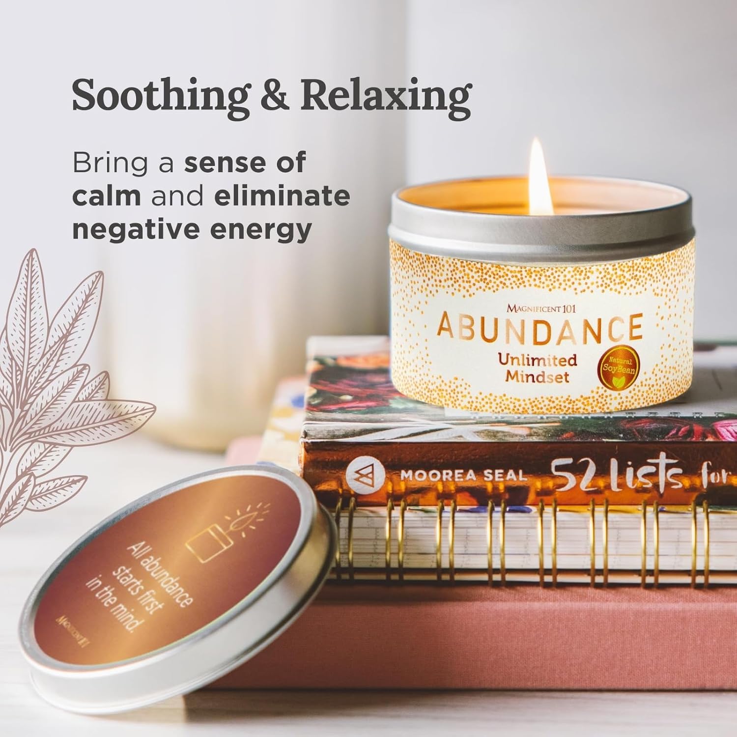 MAGNIFICENT 101 Abundance Manifestation Smudge Candle - 6 Oz Soy Wax - 35-Hour Burn - Infused with Lemon, Rosemary & Sandalwood - Money Candle for Energy Cleansing - Image 4