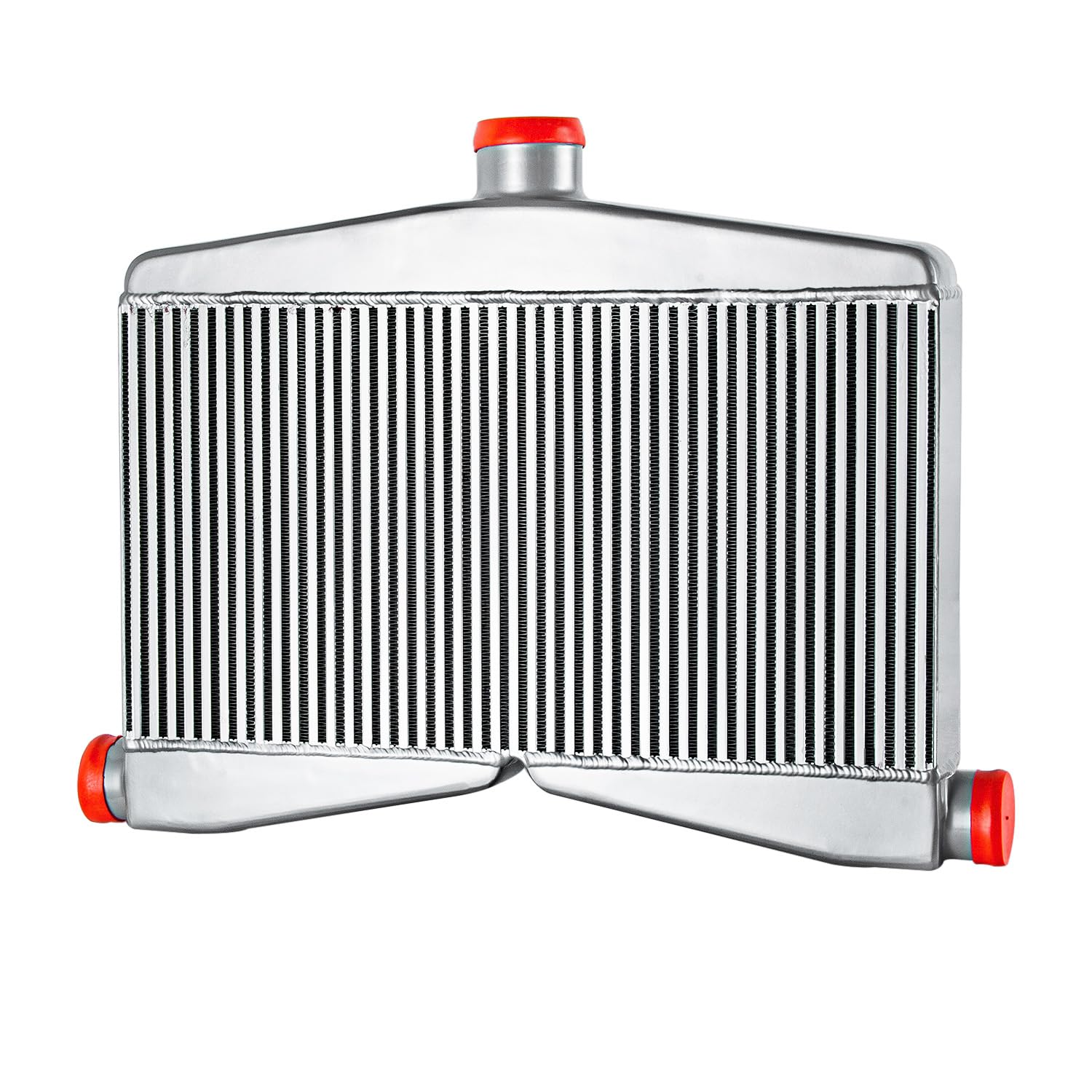Intercooler doppio turbo, 24 x 33 x 8,9 cm, doppia uscita centrale 2 in 1 uscita, intercooler in alluminio