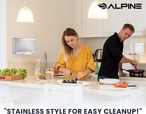 Miniatura 6 de Alpine - Dispensador de toallas de papel comercial para soporte de pared para toallas de papel multipliegue, triple y plegado en C, dispensador de