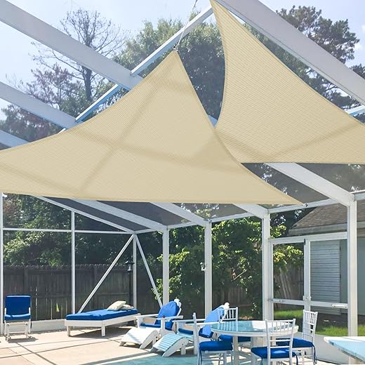 E&K Sunrise 8' x 8' x 11' Sun Shade Sail Right Triangle Canopy Shade Cover UV Block for Pergola Patio Backyard Garden Outdoor (Beige)