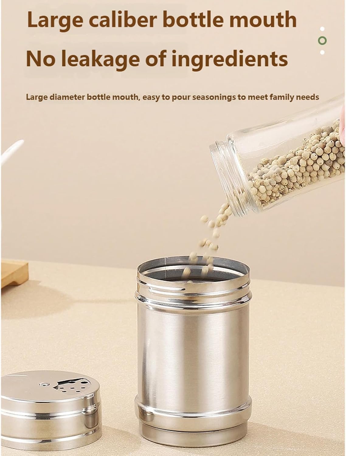 Pack of 2 Stainless Steel Kitchen Container for Dry Goods Storage Seasoning Jar Powdered Sugar Shaker Stainless Steel Spices Shaker