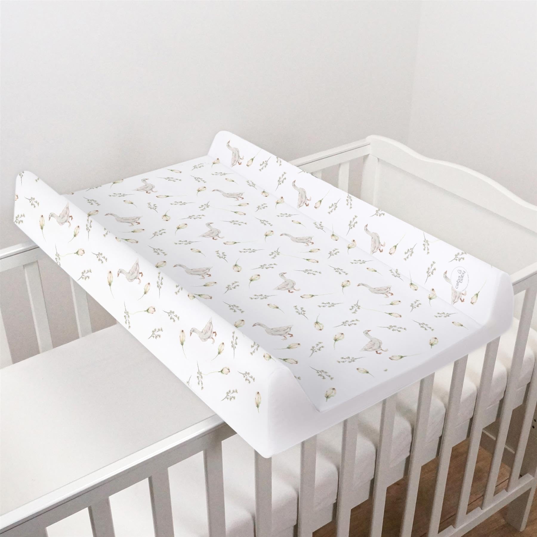 Baby Hard Base Changing Mat/Top Changer 70x50 cm fits 120x60 cm Cot Unisex Wedge Anti Roll Nappy Newborn Baby Waterproof Changing Mat with Raised Edges (Goose)