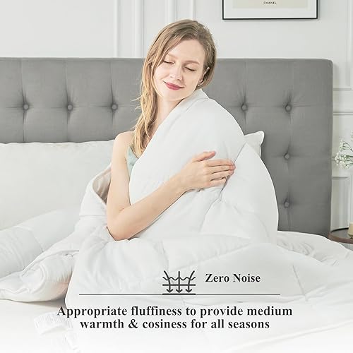 Miniatura 7 de Edredón de cama para todas las estaciones, edredón alternativo suave y transpirable para todas las estaciones, edredón blanco esponjoso acolchado