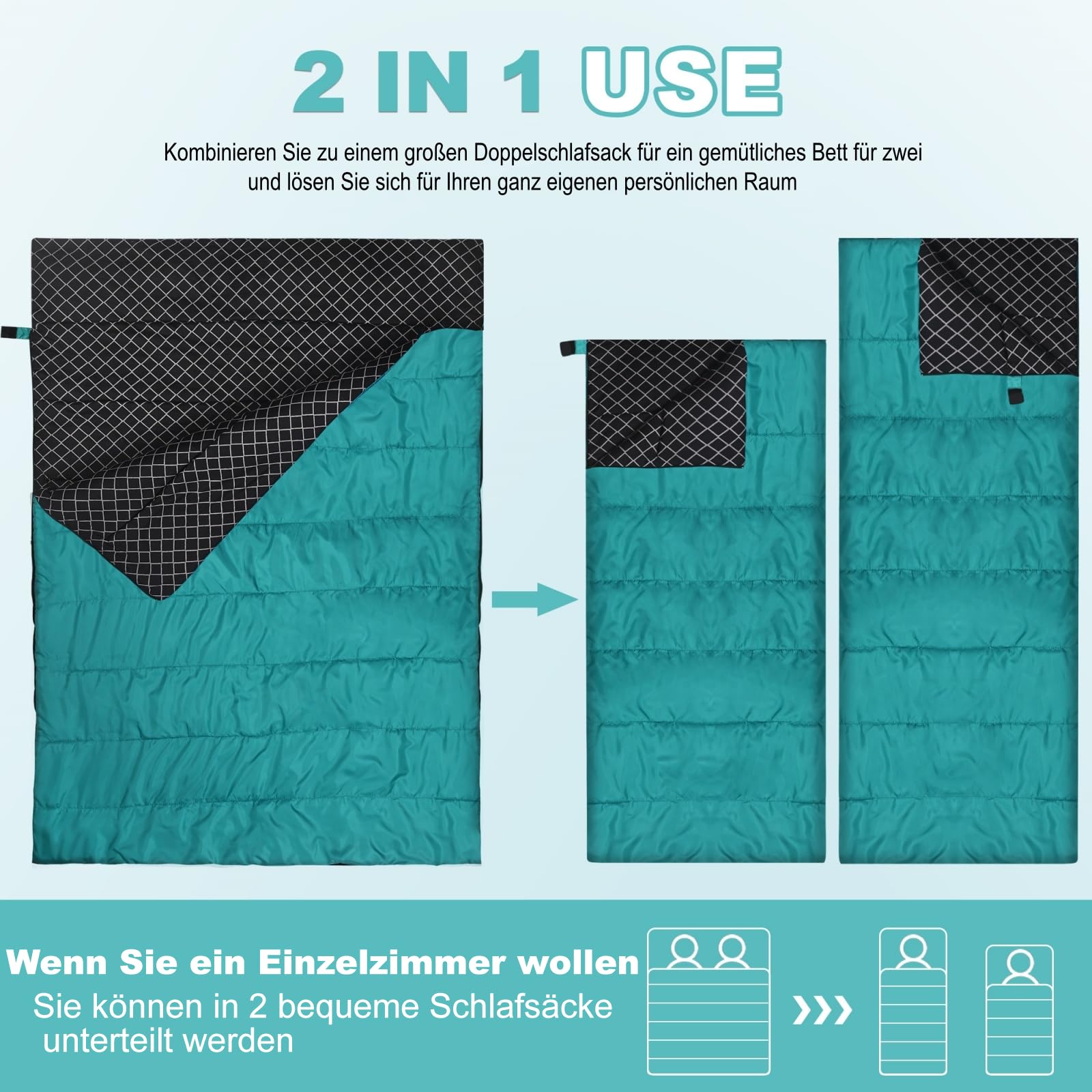 Sac De Couchage Double Flanelle Coton - Reine 220x150cm - Imperméable - Pour Camping Randonnée