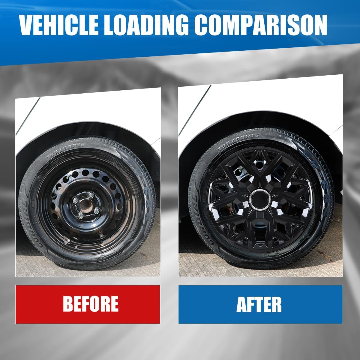 CPW 15’’ Universal Hubcaps for Steel Wheel Rims Cover Snap On Car Truck SUV Car Accessories PP Material Replacement Hub Caps Set of 4 (15 Inch Black Lacquer)