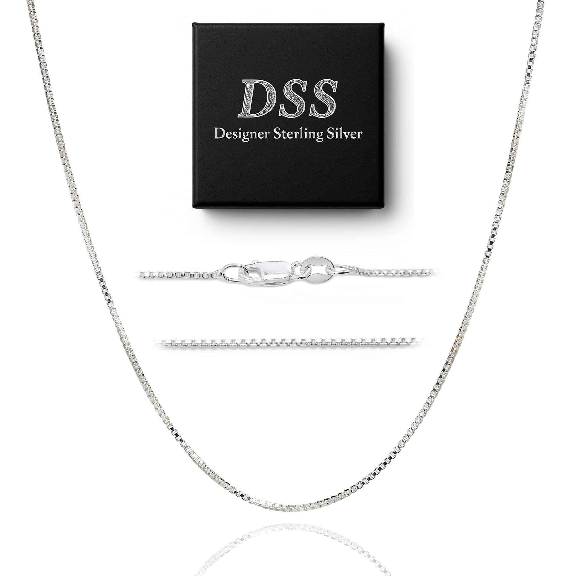 DSS 925 Sterling Silver Necklace for Women, Box Chain 1mm, Lobster Claw Clasps, Sterling Silver Chain, Italian Jewelry for Women, 16in - 36in