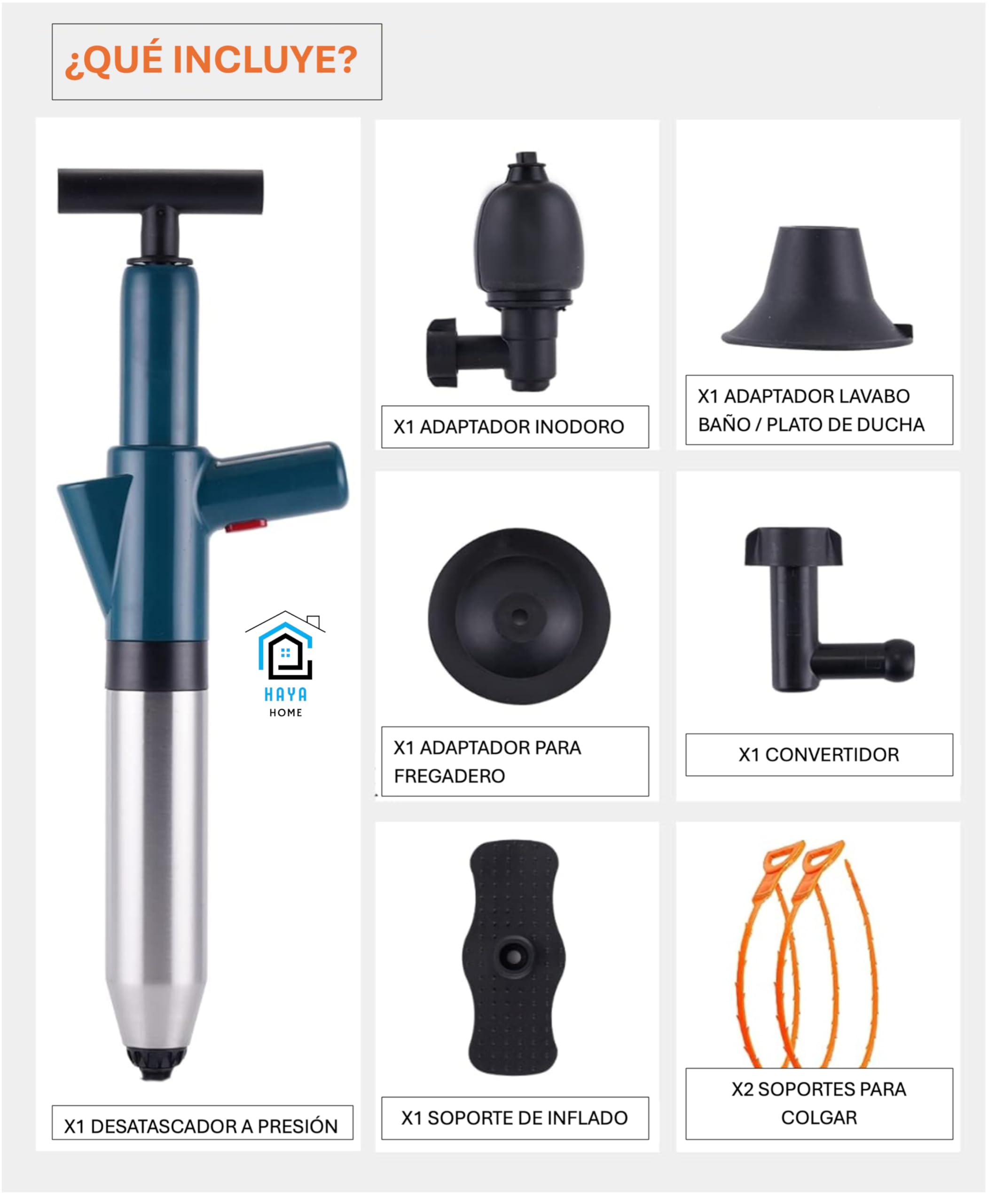 HayaHome - Desatascador Tuberías WC Desatascador Profesional con Aire Comprimido para Desagües e Inodoro Desatascador Inflable de alta presión para Inodoro Lavabo Bañera Tubería Plato Ducha Fregadero