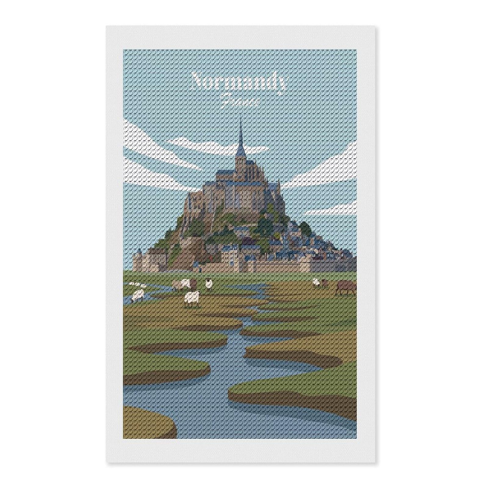 Junmoney Normandy France Full Drill Diamond Painting Kit 12"x20", Mindful Craft Activity, Bedroom Decor, for Adults, Gift Idea