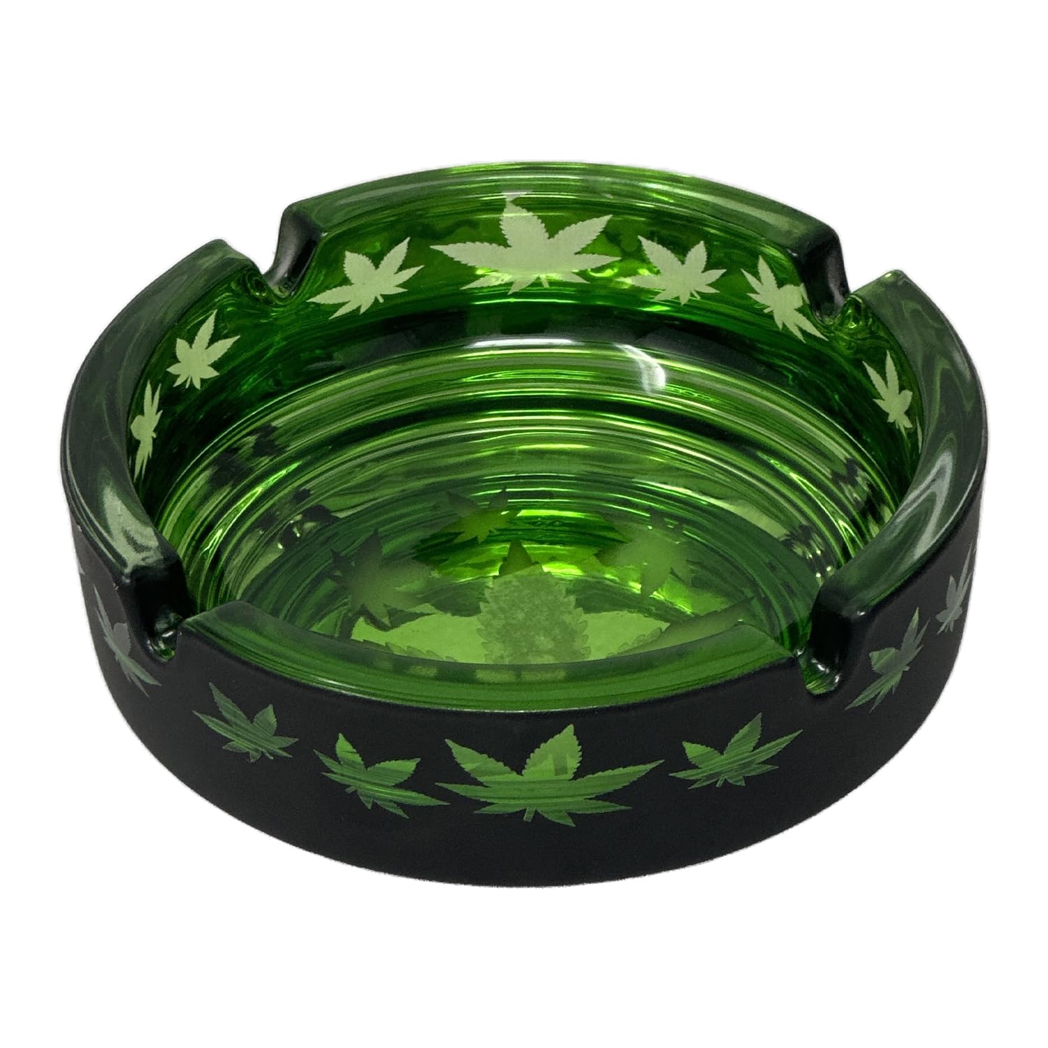 Creative Glass Ashtray, Featuring Trendy 80s Matte Black/Green Leaf Design, 4.25
