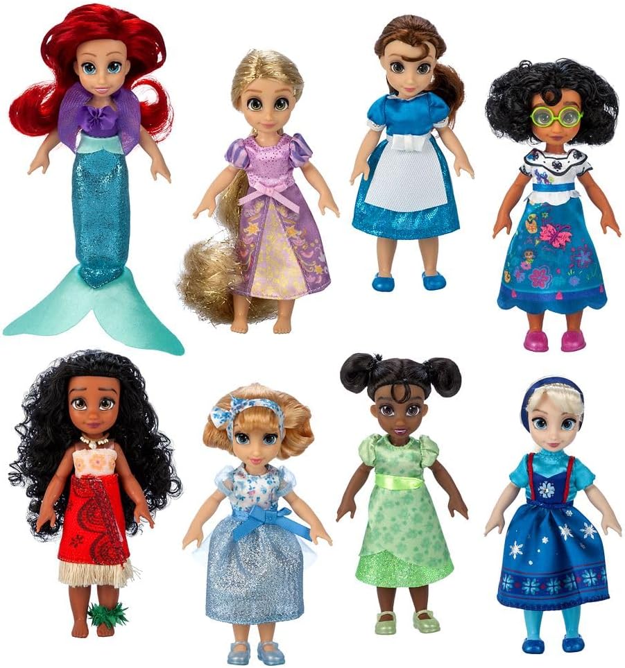 Disney Store Official Once Upon a Story Princess Toys Set with 8 Poseable Mini Dolls: Cinderella, Ariel, Belle, Tiana, Rapunzel, Elsa, Moana & Mirabel - Travel Window Carry Case with Handle