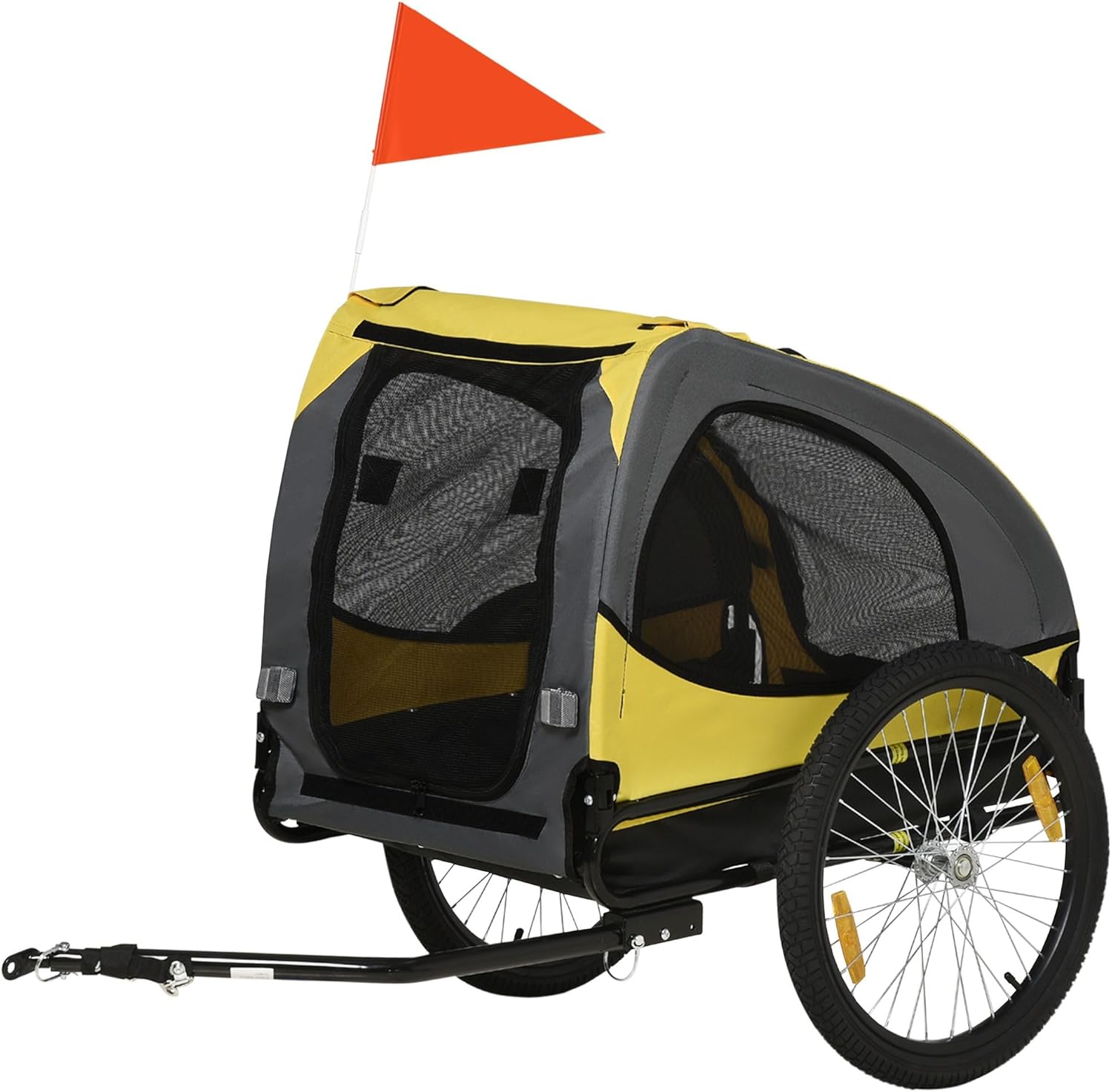 Medium Dog Bike Trailer Equipped with Secure Hitch Coupler, Quick Release Wheels, Reflectors, Safety Flag, Sunshine Yellow