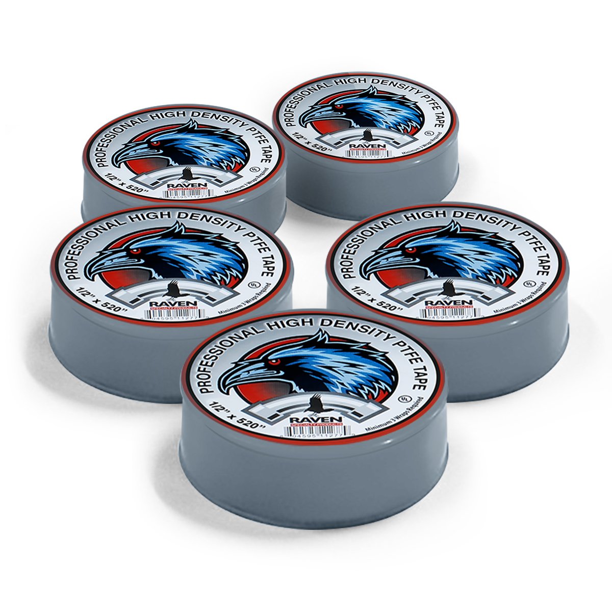 Raven TTC12520G-5 PTFE Thread Seal Tape Professional Grade, High Density Premium PTFE, Gray 1/2 inch x 520 inch (Pack of 5 Rolls)
