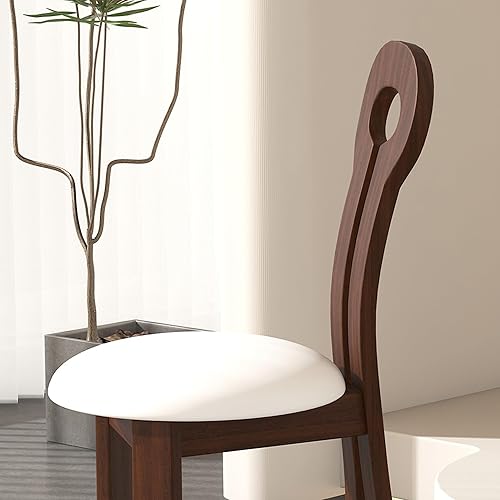 Miniatura 5 de Dining Chairs Set of 2, Solid Wood Table & Chair Sets with White Round Cushion, Key-Design Home Desk Chairs for Kitchen Dining Room Living