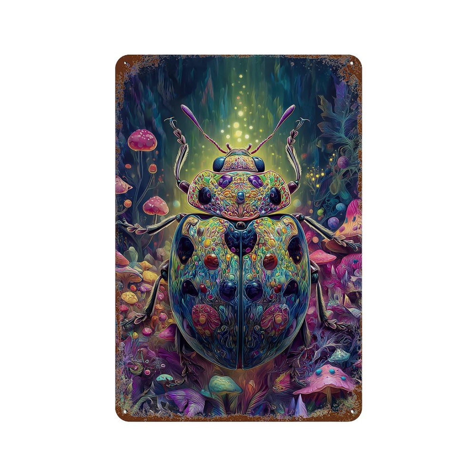 Psychedelic Beetle Artwork-1 Rust Effect Tin Sign 11.8"x7.9", Ideal for Cafe, Home Bar And Lounge Decor