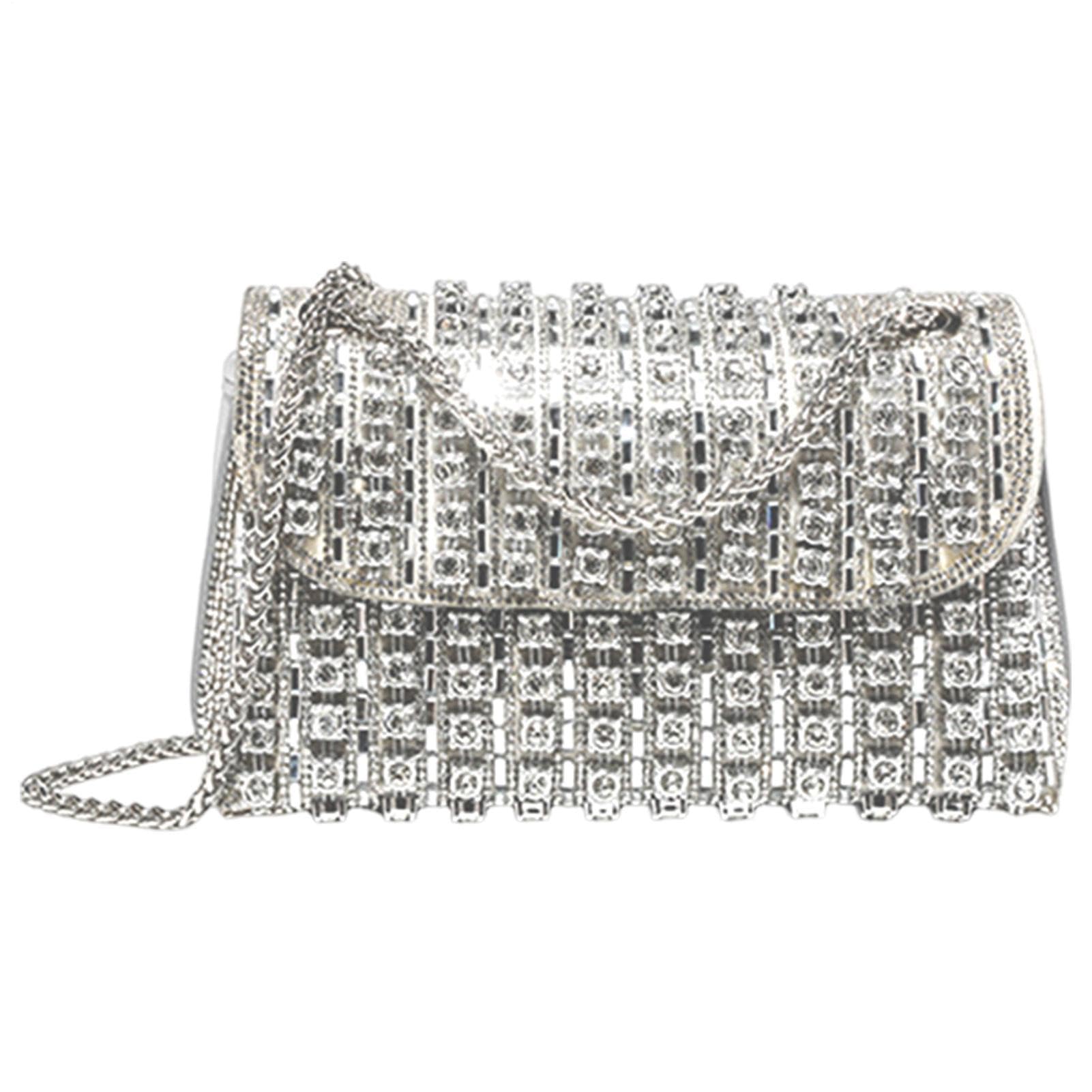 Bolso de mano con diamantes de imitación brillantes, portátil, suave, con
