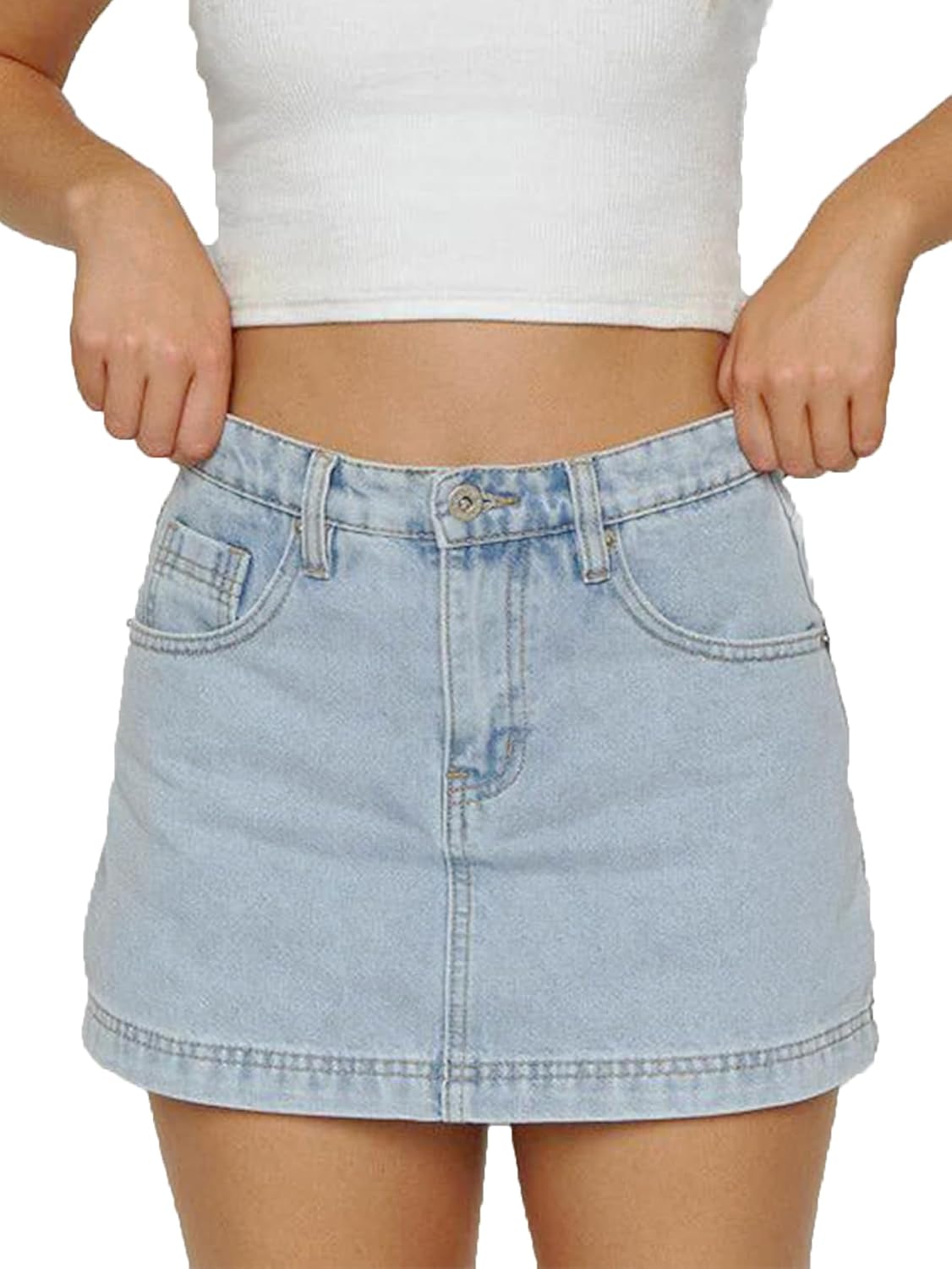 Denim Skirts for Women Stretchy High Waisted Jean Skirt with Large Pockets Casual Cute Denim Skirt