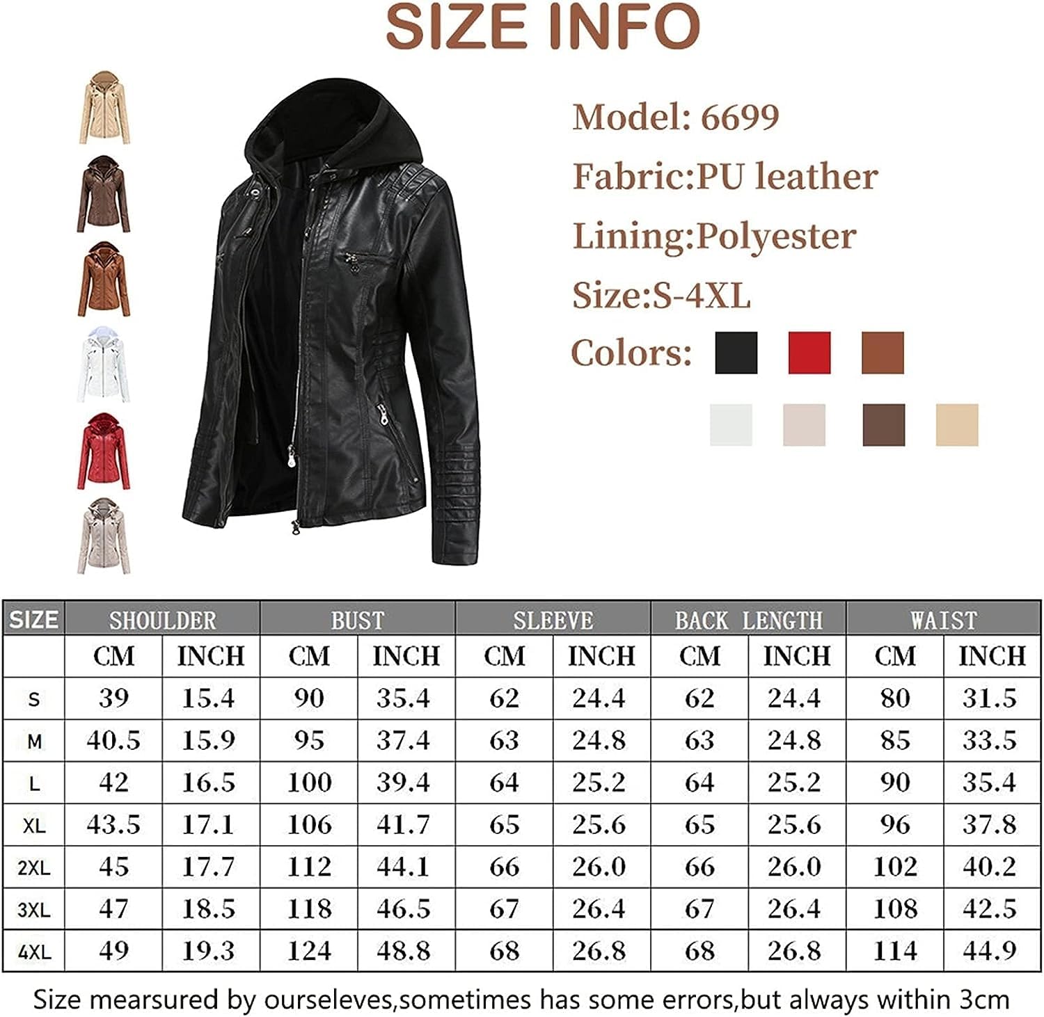 SIYAN Chaqueta De Cuero Estilo Motera For Mujer, Chaqueta Con Capucha, Chaqueta De Motociclista, Chaqueta De Cuero Sintético Ajustada Y Moderna, Chaqueta Funcional Y Moderna Con Capucha