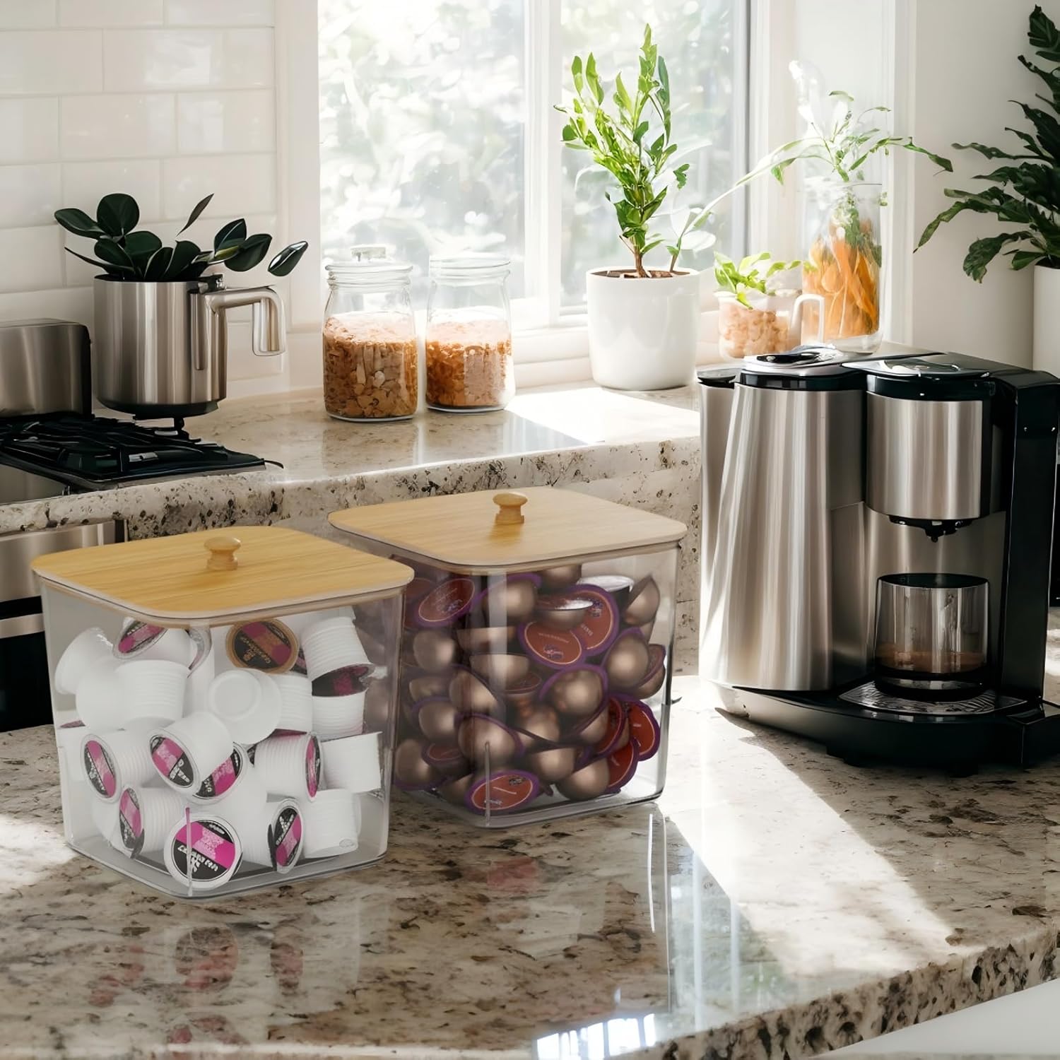 Coffee Pod Holder, K Cup Holder for Counter, 24-Capacity Coffee Pod Organize, Kitchen and Pantry Organization Canisters for Coffee Pod and Sugar