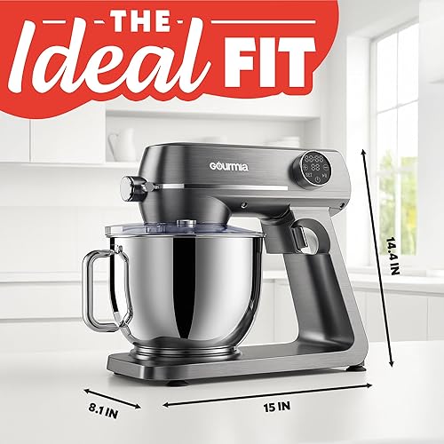Miniatura 9 de Gourmia Digital Stand Mixer - 7 QT Tilt-Head Kitchen Mixer with LED Timer, 10 Speeds, Stainless Steel Bowl, Attachments Included, 800W, Silver