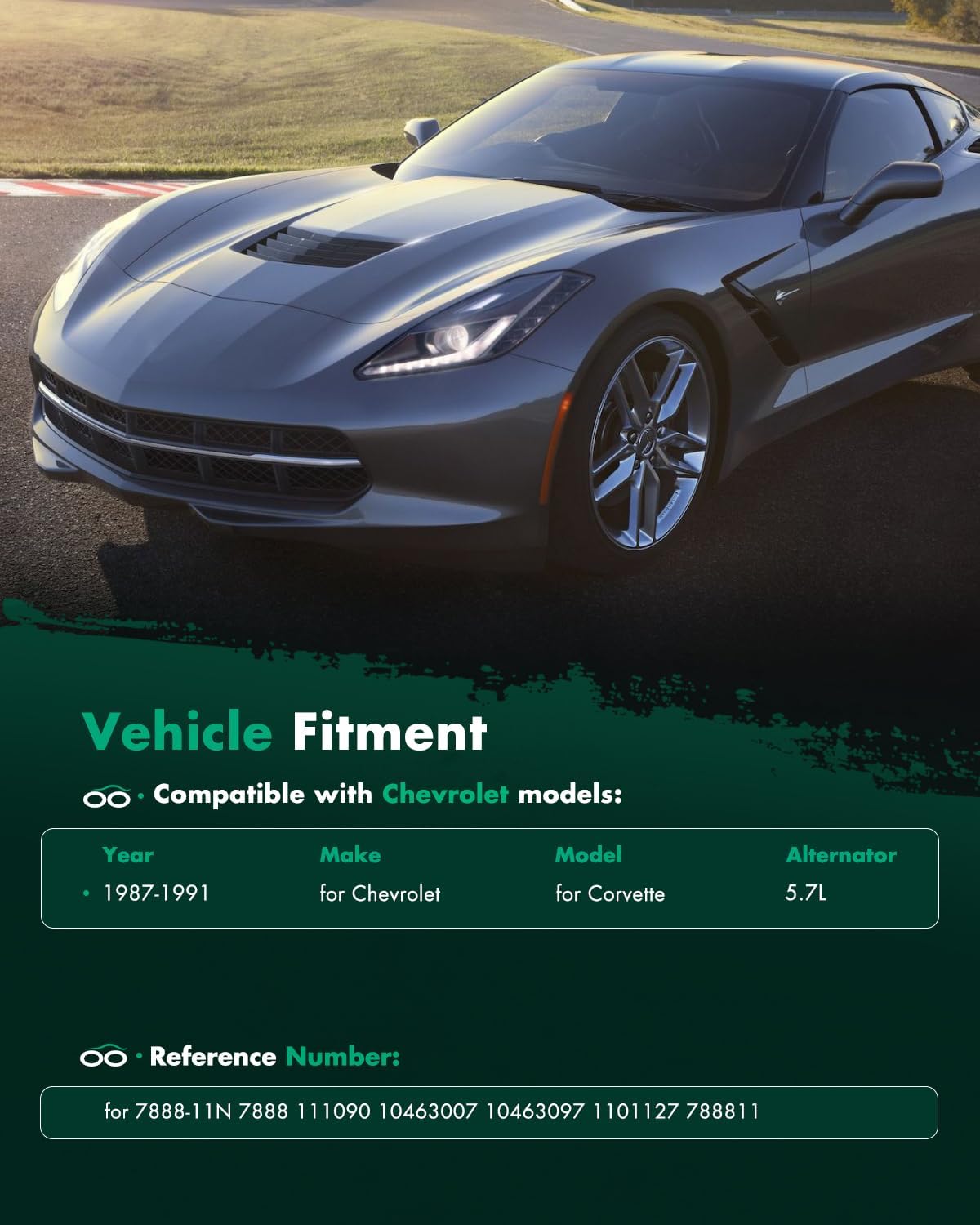 SCITOO Alternator Fits for Chevrolet for Corvette 5.7L 1987-1991 12V 105Amp CW 6-Groove Pulley High Output Alternator 7888-11N 111090 10463007 10463097 1101127 10463173 1101264 1101601 1101843