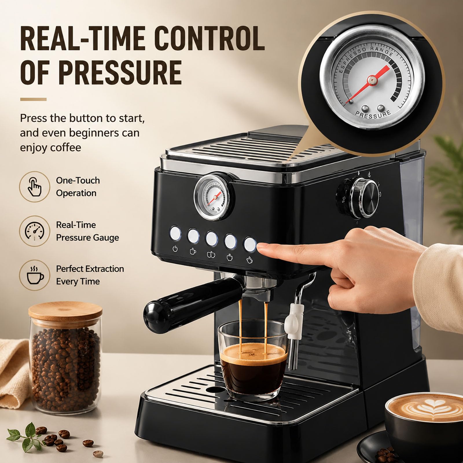 Ekspres do kawy z 18 stopniami młynka, 20 barów, pojemność 3,5 l | Regulowany ruch (20–99 ml) i temperatura (86–95 ℃), spieniacz do mleka, do Latte Cappuccino(white)