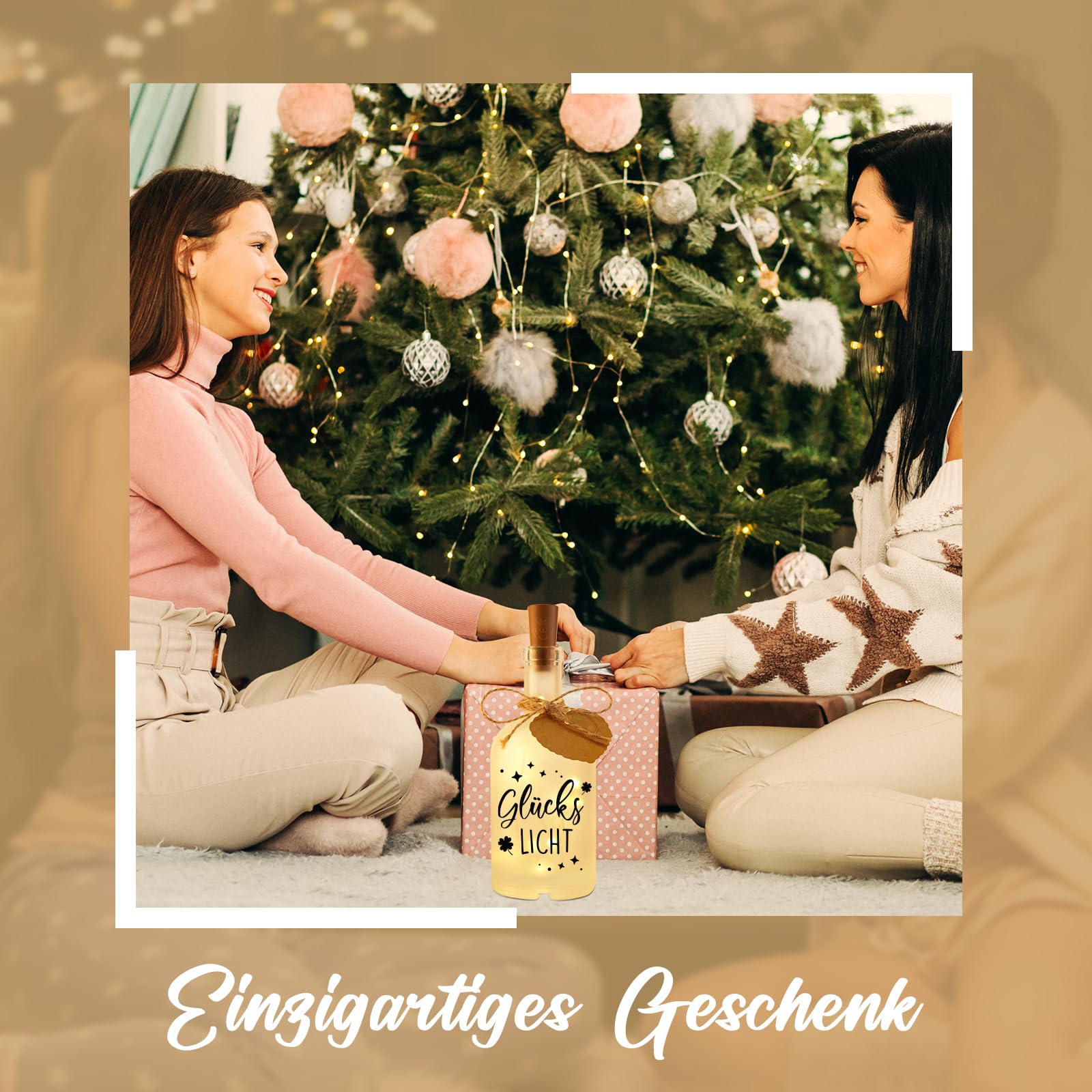 Vetbuosa Geschenk für Frauen, Glückslicht - LED Flaschenlicht mit Spruch, Geschenk für Freundin, Beleuchtete Dekoflasche mit Stopfen, Geburtstag Weihnachten Hochzeit Muttertag