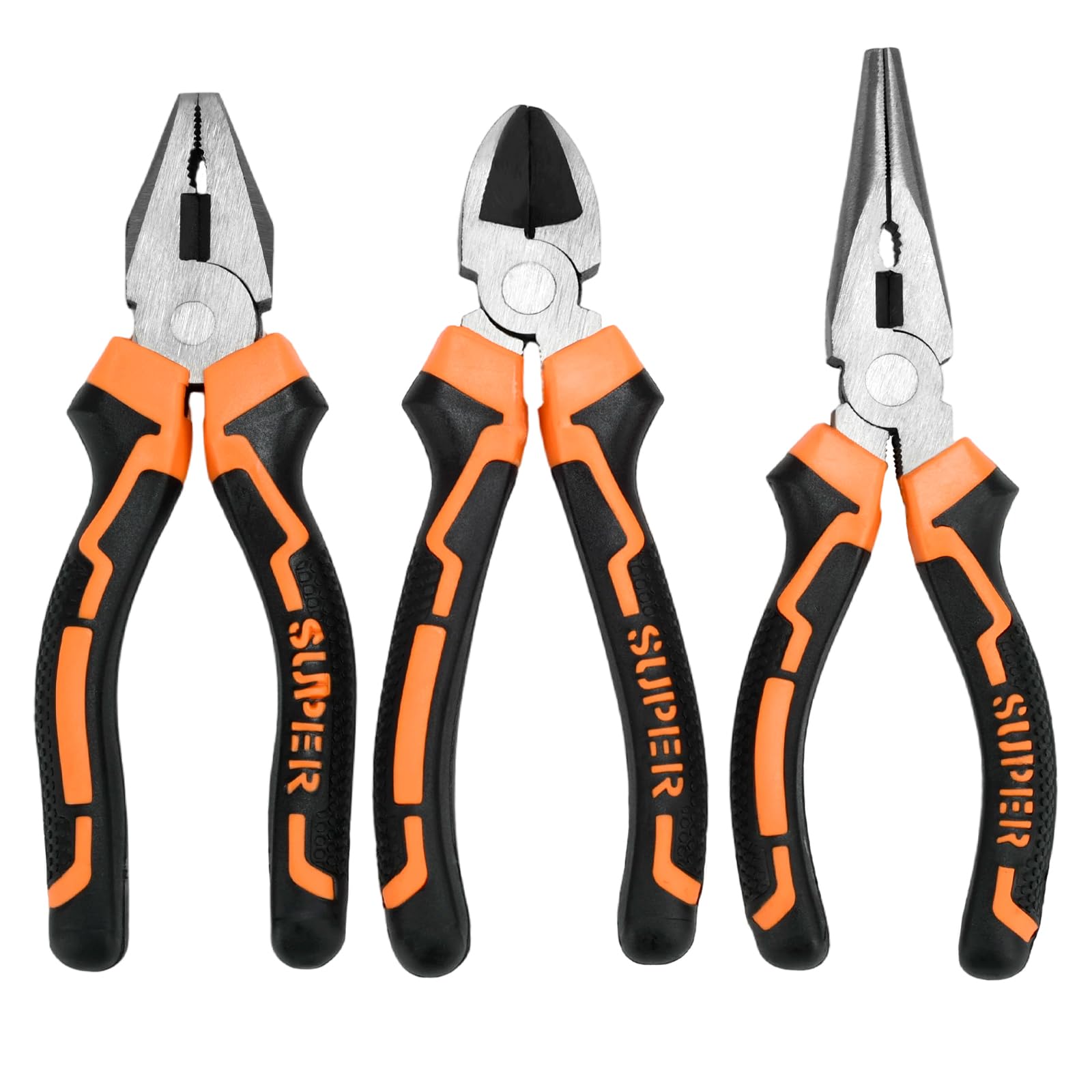 3-Piece Pliers Set, Needle Nose & Diagonal Cutting & Slip Joint Pliers for Plumbing (6 INCH)