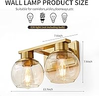 Vista 2 de PAZALA 2 luces de tocador, lámpara de pared de baño de latón cepillado con pantalla de vidrio esmerilado, lámpara de baño sobre espejo