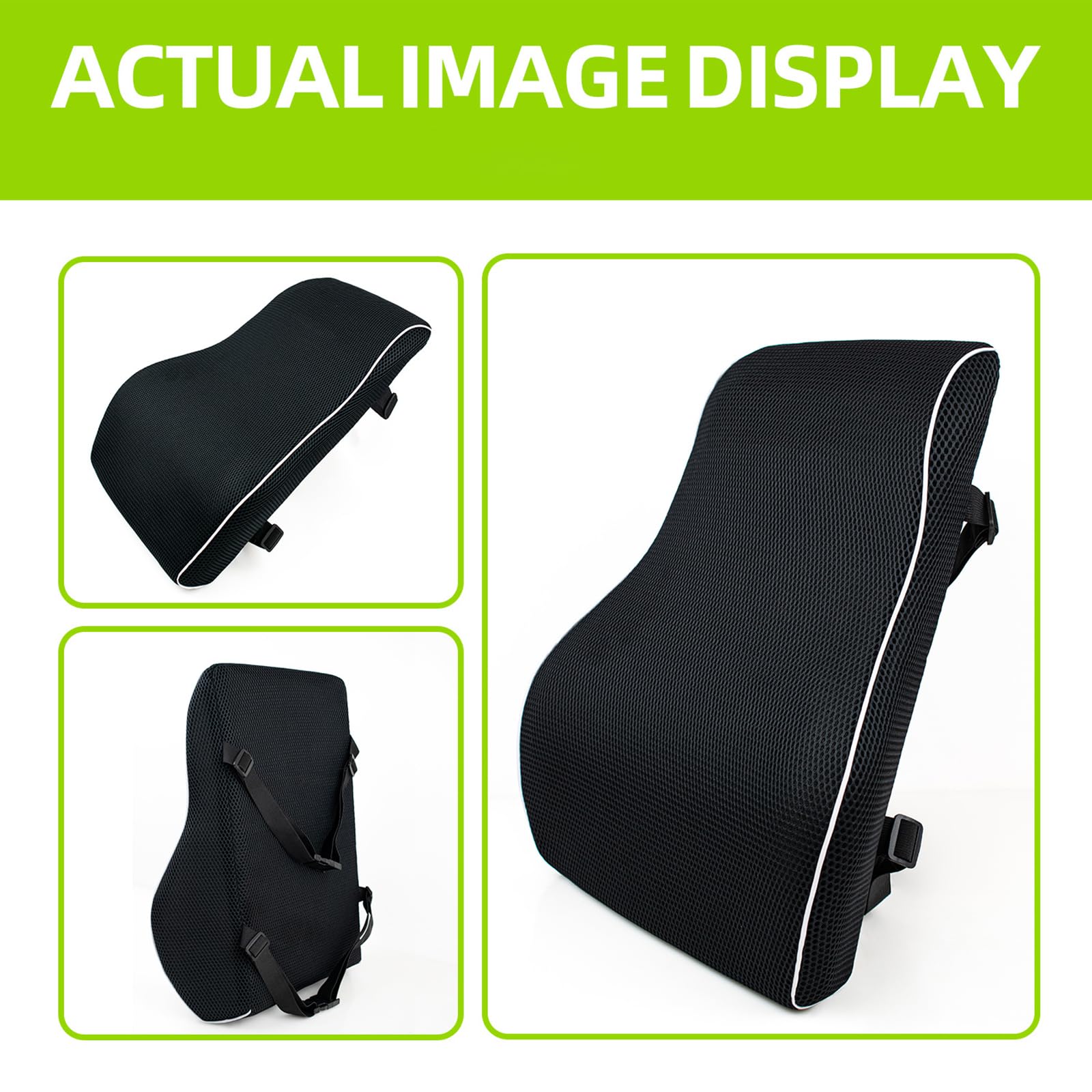 Cuscino lombare in memory foam con doppie cinghie regolabili per sedia da ufficio, auto, sedia da gaming, poltrona reclinabile e sedia da computer per alleviare dolore alla schiena,Black-45*40*10cm