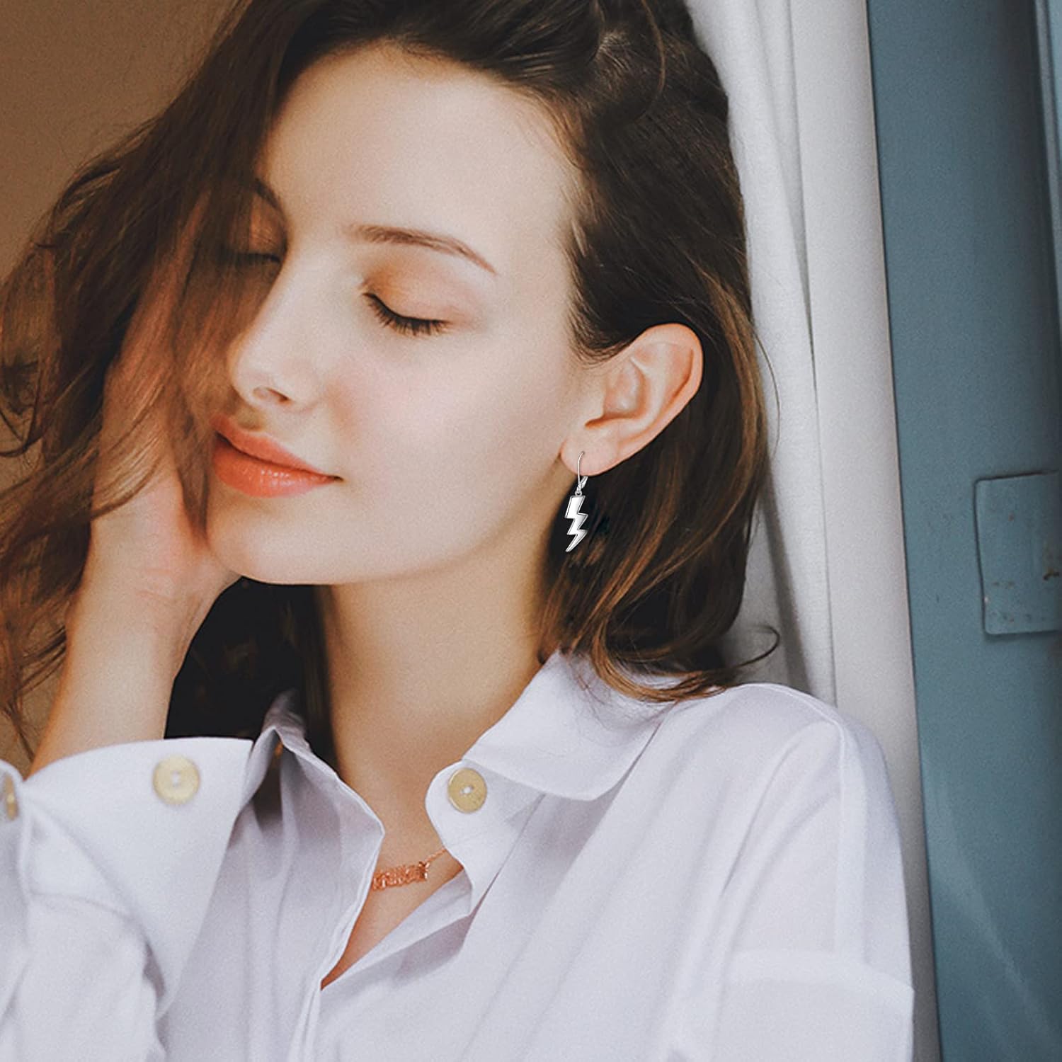 YAFEINI Lightning Bolt Earrings 925 Sterling Silver Lightning Drop Leverback Earrings Jewelry Gifts for Women - Image 2