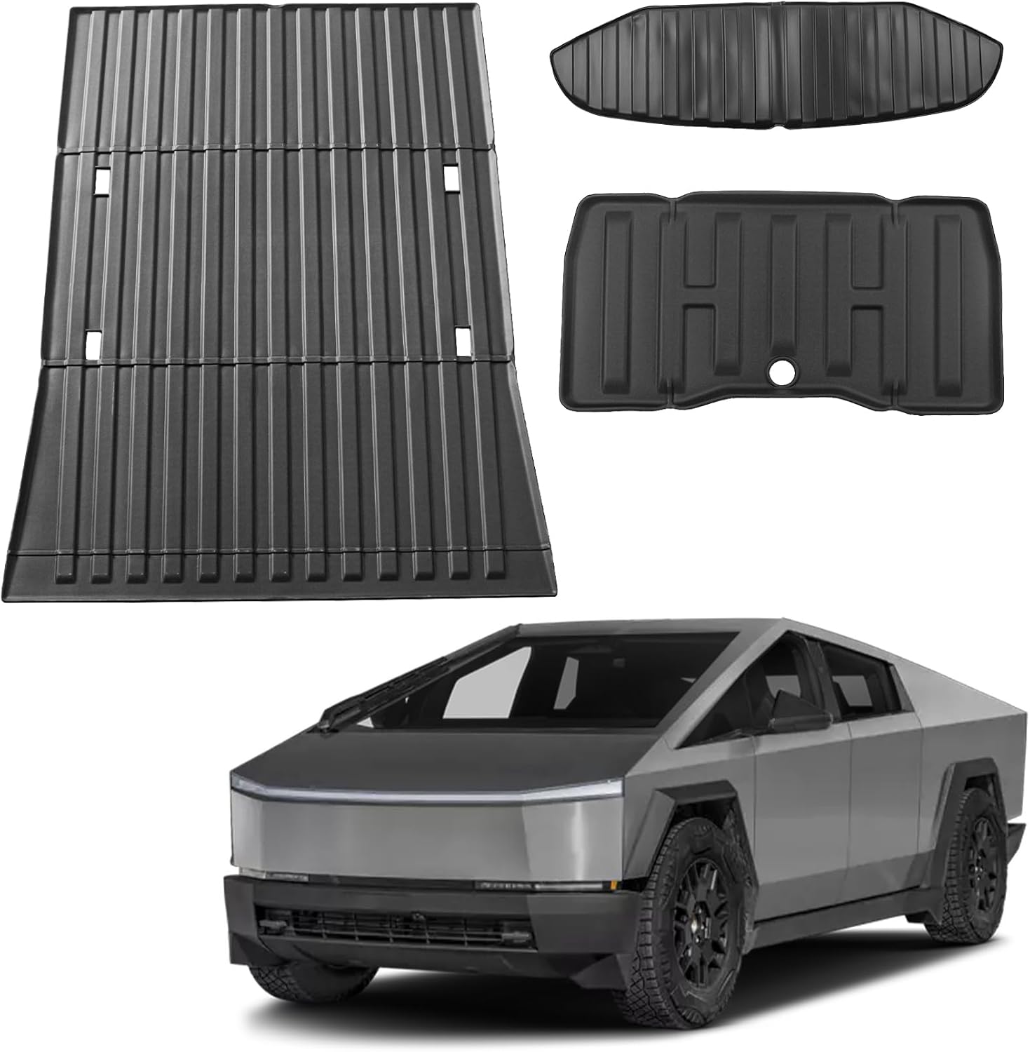 PM Auto Floor Mats Compatible with Tesla Cybertruck 2024-2026 TPE All-Weather 1st & 2nd Row Car Floor Mat Full Set Custom Fit Front and Rear Cargo Trunk Liners Truck Bed Mat Waterproof 6PCS
