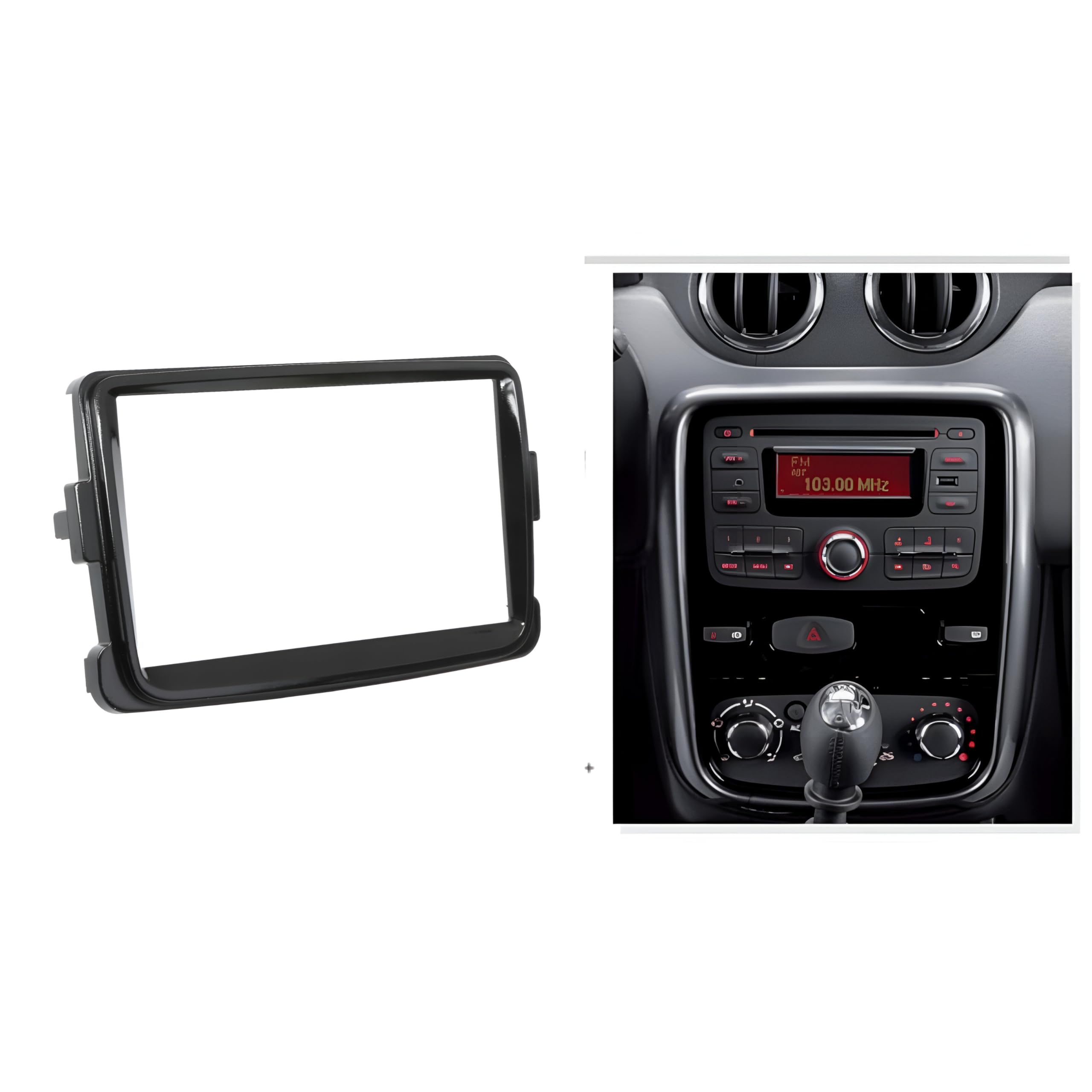 Sound-way Kit de Montage Autoradio, Façade Cadre de Radio 2 DIN, Adaptateur Compatible avec Dacia Duster, Logan, Sandero, Dokker, Lodgy/Renault Symbol, Captur, Trafic Noir Brillant