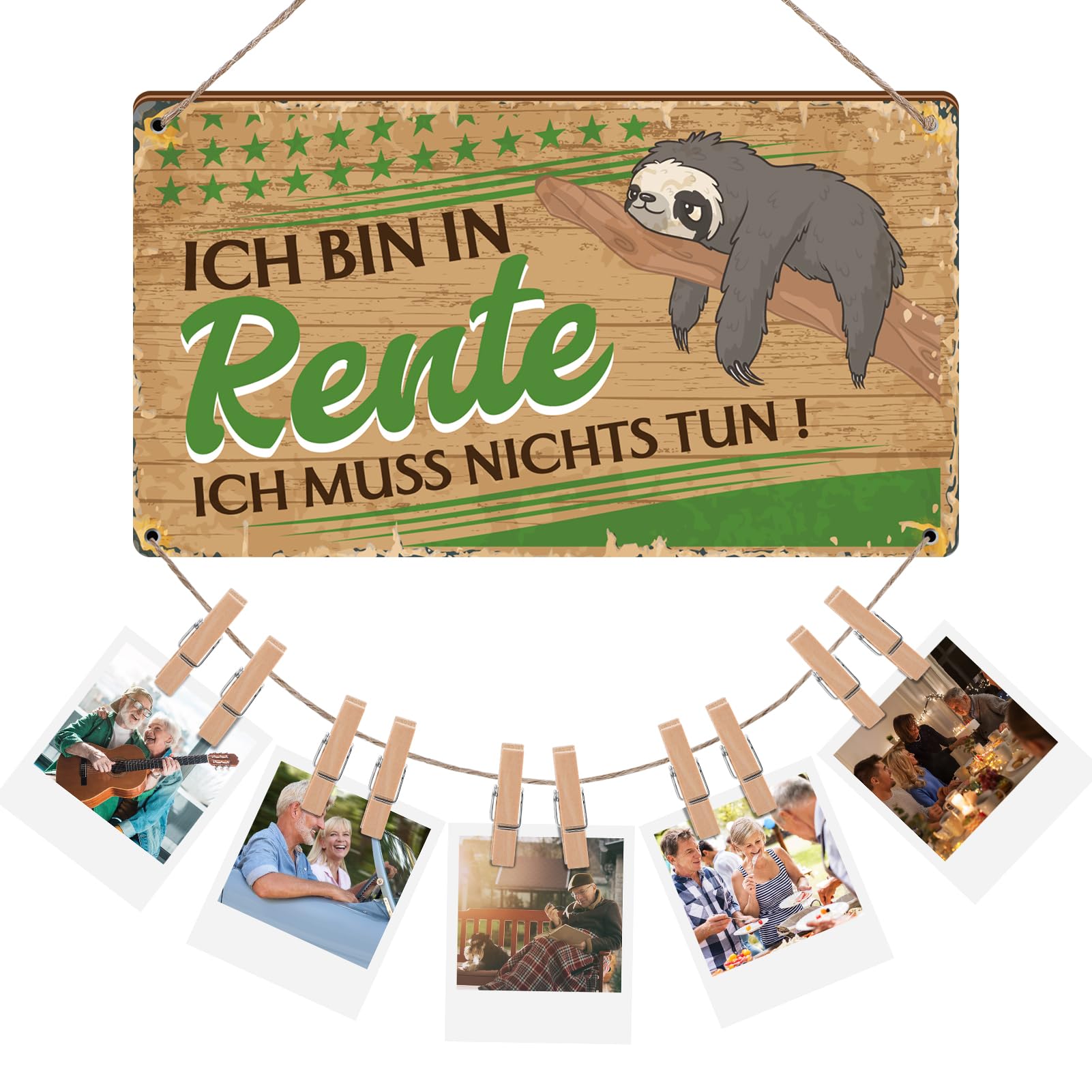 Wandschild "Ich Bin In Rente" Aus Holz, 14x25 Cm – Witziges Ruhestandsgeschenk Mit Faultier-Motiv Für Männer & Frauen