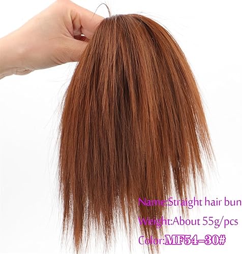 Miniatura 2 de Extensiones de cabello sintético de moño desordenado, esponjoso, lacio, banda elástica, moño para mujer, cabello humano real (color 30)