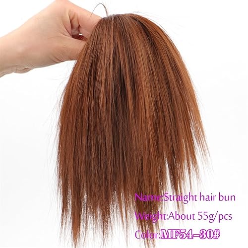 Miniatura 2 de Extensiones de cabello sintético de moño desordenado, esponjoso, lacio, banda elástica, moño para mujer, cabello humano real (color 30)