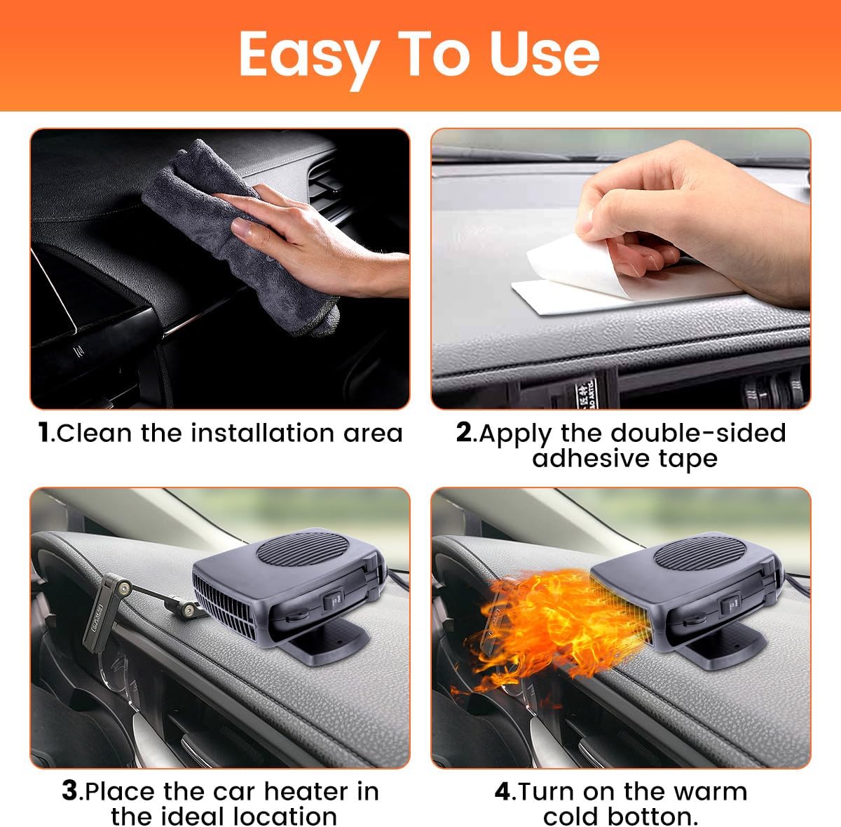 12V Car Heater,200W Portable Car Heater for Vehicle Car Windshield Heater Defrost Defogger Car Heater That Plugs Into Cigarette Lighter (Black)