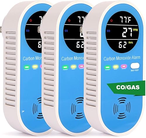 Miniatura 9 de Detector de gas combustible y monóxido de carbono 4 en 1 alarma con sensor de temperatura/humedad - Detector de fugas de CO/gas enchufable para el