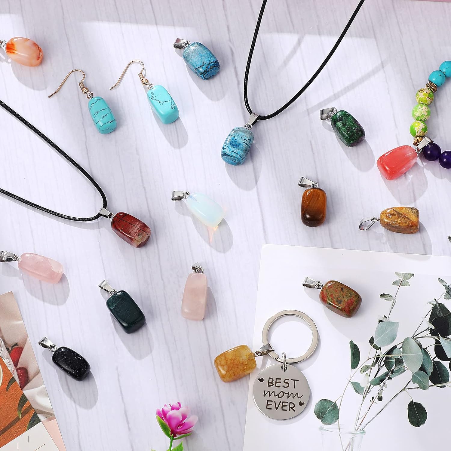 Yinkin 60 Pieces Chakra Stone Pendants Natural Crystal Stone Charms Irregular Healing Gemstone Beads Quartz Charms Bulk for Jewelry Making DIY Necklace Earring Christmas Birthday Gifts(Irregular) - Image 6