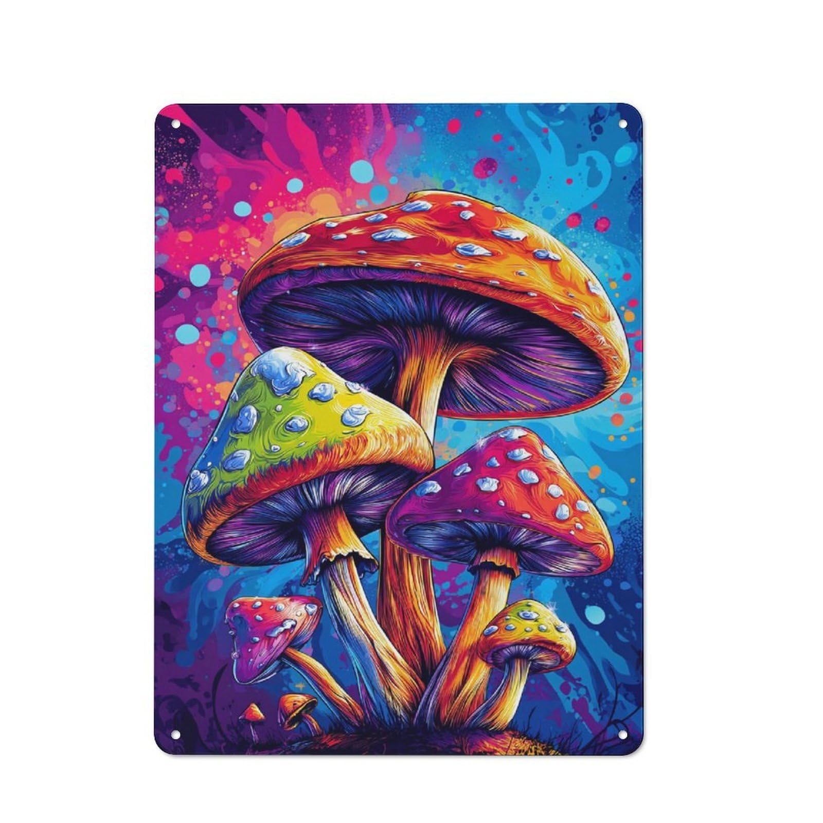 Junmoney Vibrant Mushroom Fantasy Industrial Metal Sign 40X30cm, Clean Industrial Loft Wall Plaque For Modern Home, Workshop, Office Or Cafe