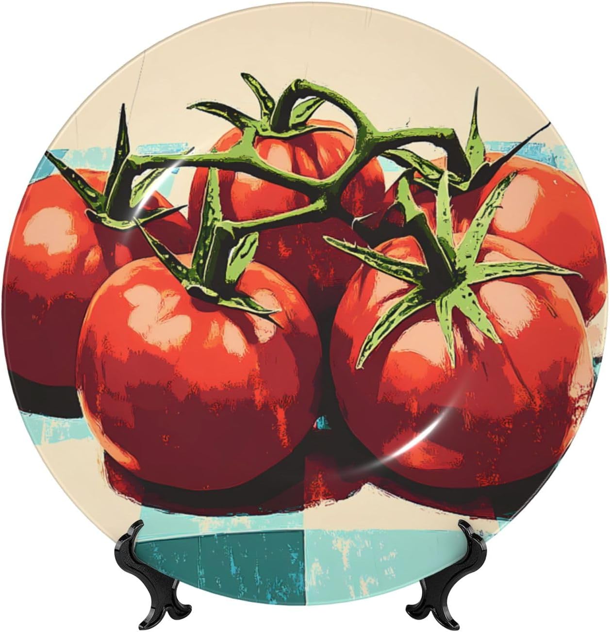 Vintage Delicious Tomatoes Style Ceramic Plate Display Home Display With Stand Wall Hanging Plate For Home Decor 10 Inch
