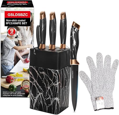 Miniatura 8 de Juego de cuchillos de cocina  Juego de 9 cuchillos de acero inoxidable de alto carbono con guante resistente a cortes  Cuchillas afiladas de