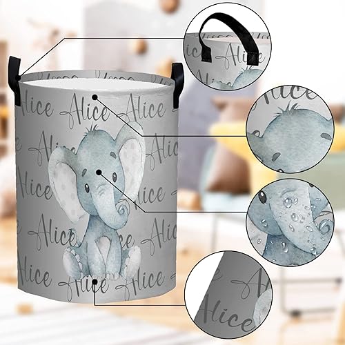 Miniatura 5 de zaaprintblanket Cesta de lavandería con nombre, organizador de nombre, cestas redondas plegables con asa para decoración de habitación del bebé,