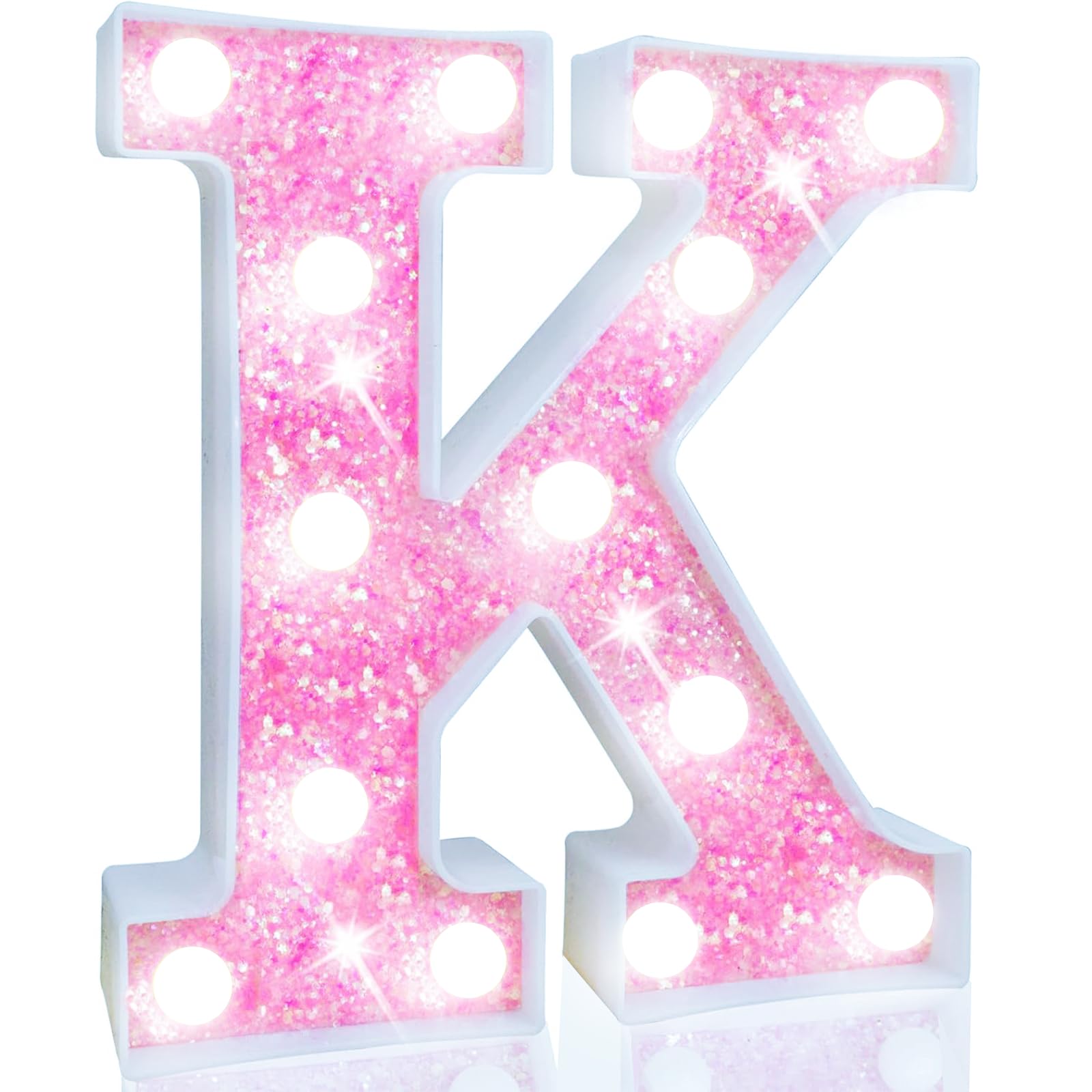 Pooqla LED Marquee Letter Lights, Light Up Letters for Birthday Decorations, Glitter Letter Sign Battery Powered Night Light Pink Party Wedding Christmas Girls Gift Bedroom Dorm Decor, Cool White K