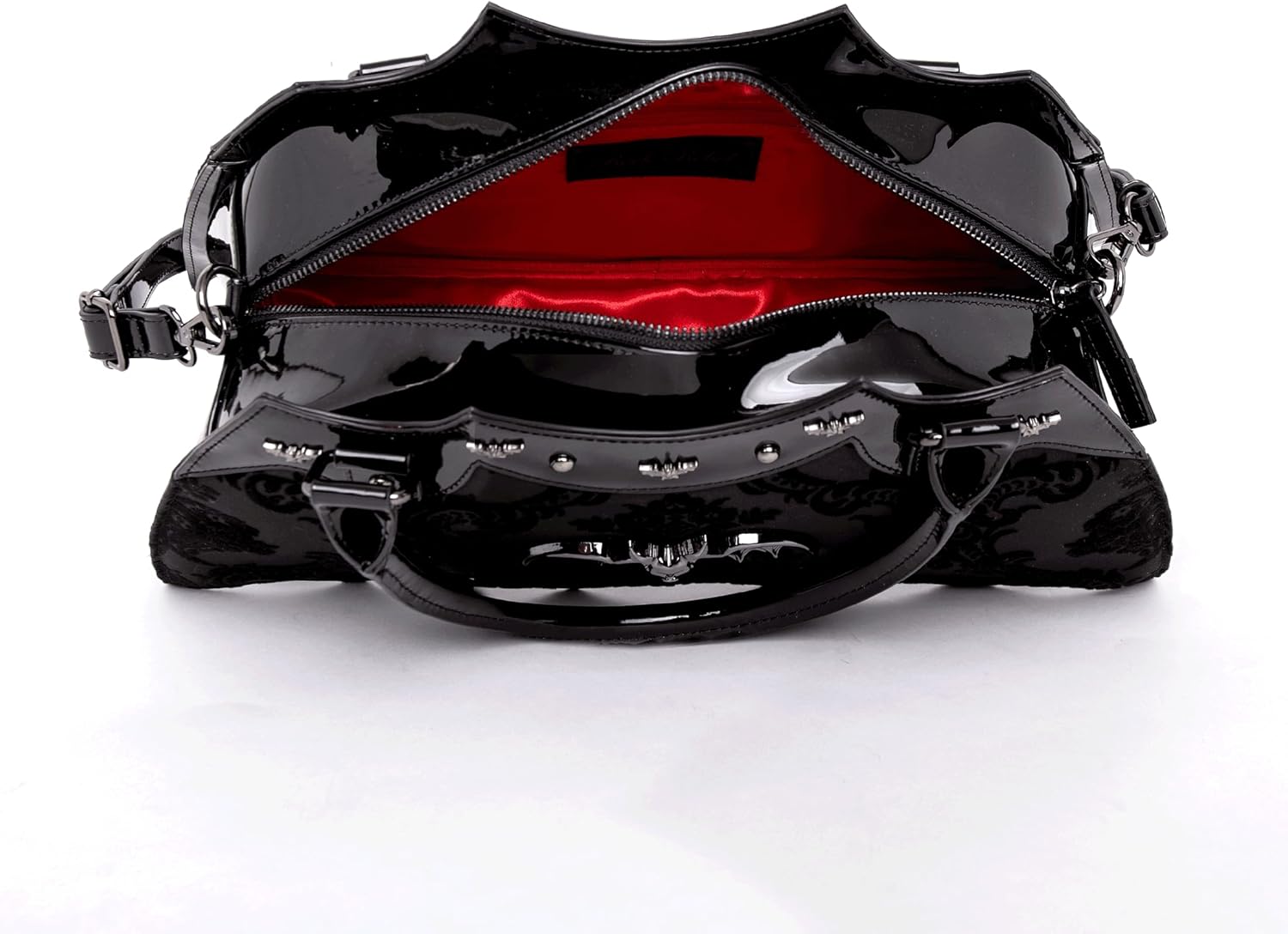 Bat Shaped Handbag with Damask Print and Metal Embellishments on Bag - Includes Shoulder Strap | Metal Embellishments, on Bag, Includes Shoulder Strap - Image 3