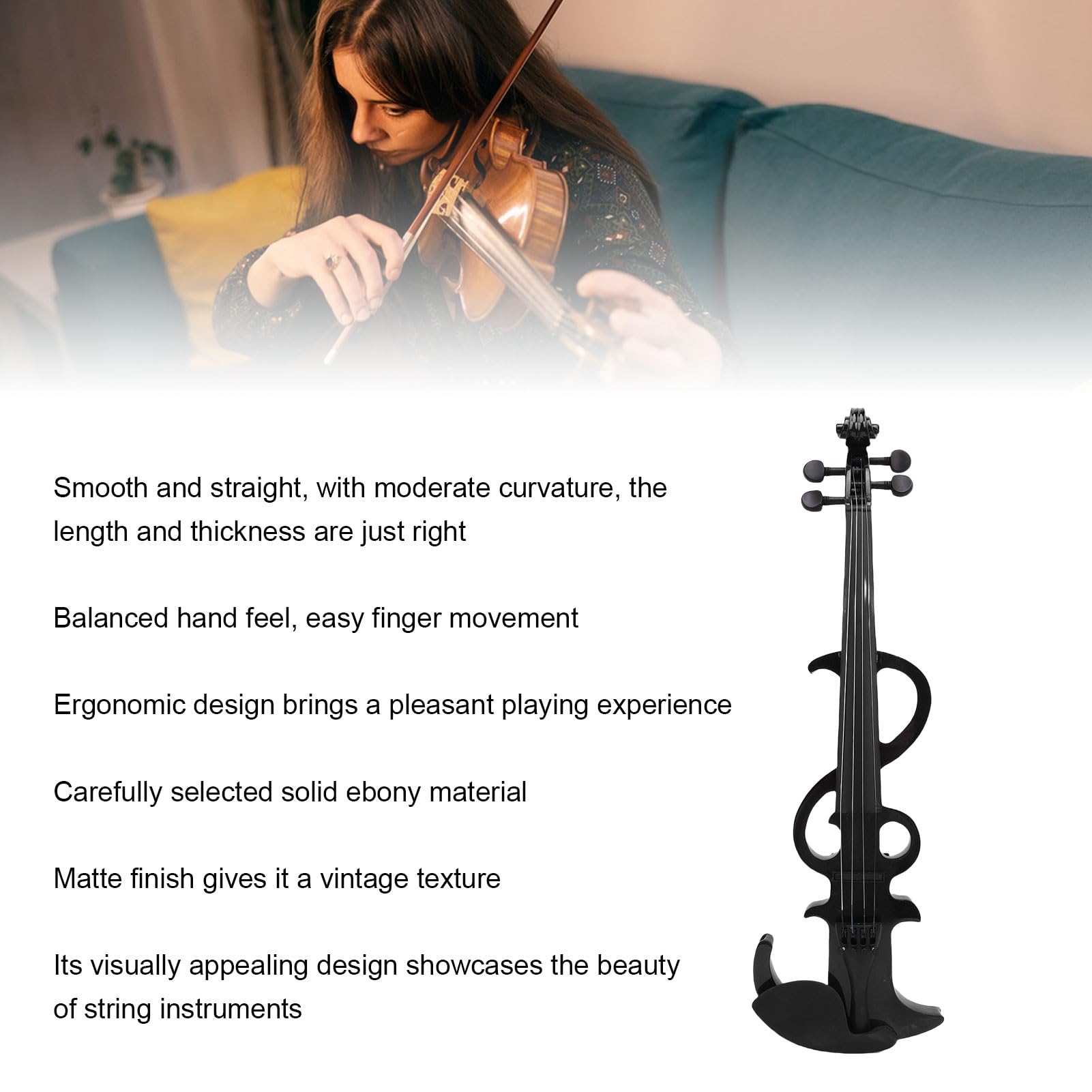Drfeify Elektrische Violine, 4/4 Massives Ebenholz, Ergonomisches Design für Anfänger und Erwachsene, mit Aufbewahrungsbox für Bogen-Kopfhörer-Anschlusskabel