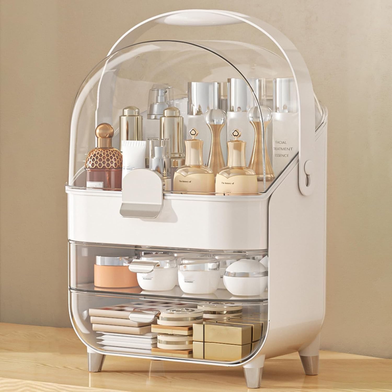 Organizer per trucchi, organizer per la cura della pelle, con cassetti, organizer per cosmetici per bagno, antipolvere, impermeabile, organizer da tavolo (argento)