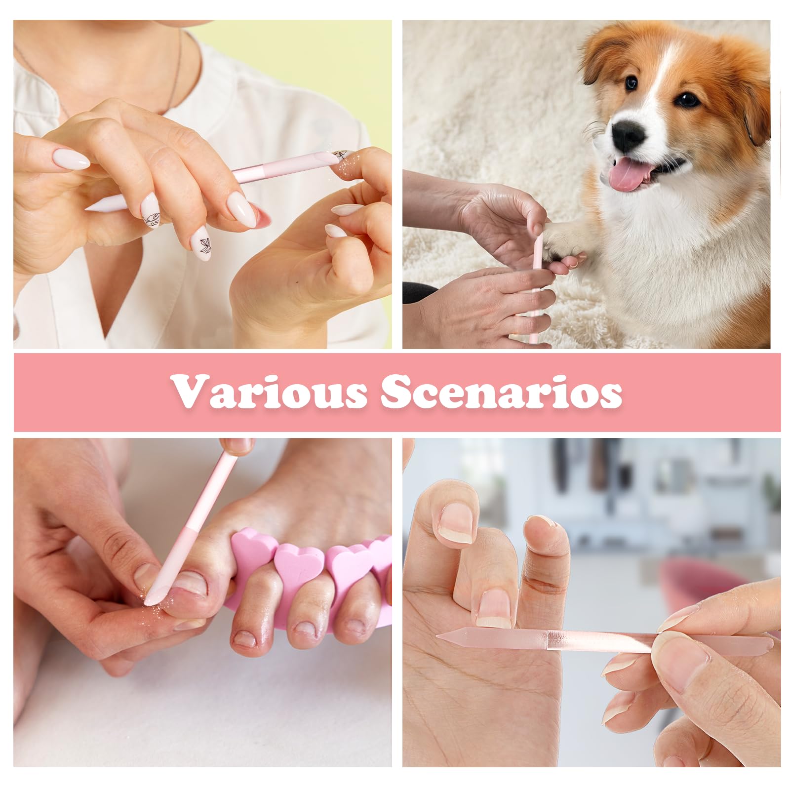 2 Sztuki Popychacz do Skórek, Szklany Pilnik do Paznokci, Dwustronny, Profesjonalny Precyzyjny, Narzędzie do Manicure, DIY