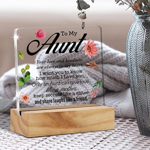 Vista 5 de Aunt Gift Aunt Gifts From Niece Nephew, Best Aunt - Placa de escritorio de acrílico con soporte de madera, letrero de escritorio para oficina
