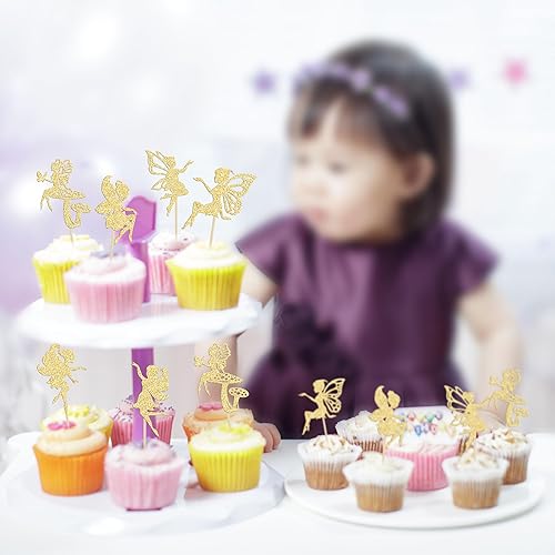 Miniatura 7 de Gyufise 24 piezas de decoración para cupcakes de hadas, bailarina de ballet, flores, ángel, hada, cupcakes, decoración para bodas, despedidas de