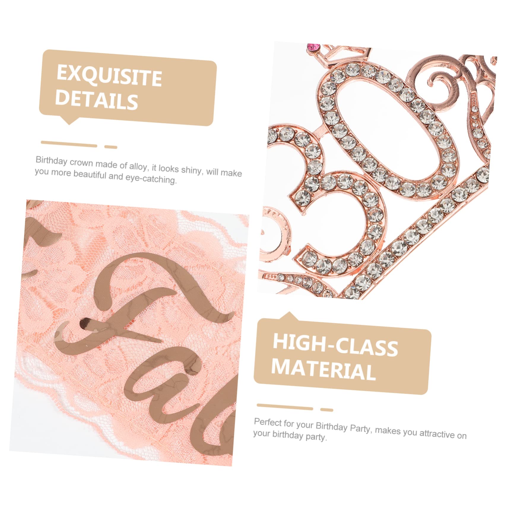 Beavorty 5ensembles Sash Et Diadème Élégant Pour Anniversaire Couronne Et Écharpe Pour Femmes Accessoires De Fête Doré Pour Célébrer Les Ans